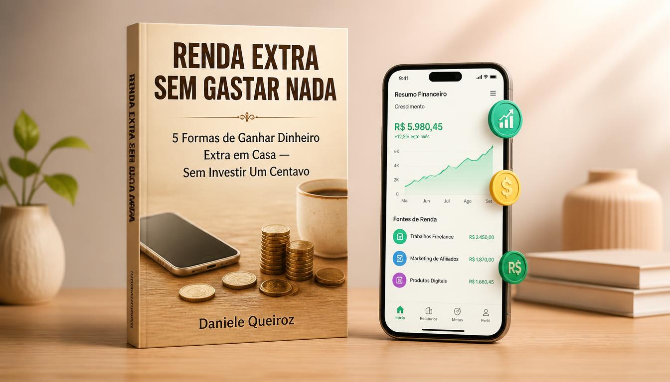 E-book Renda Extra Sem Gastar Nada ao lado de um celular